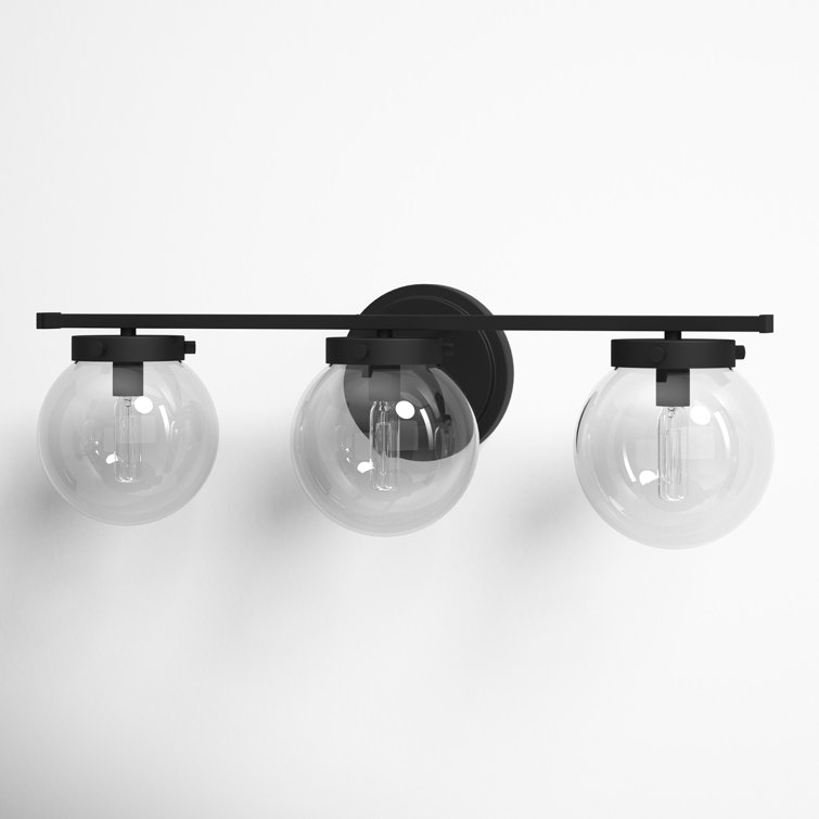 Matte Black Steel 3-Light Vanity with Clear Glass Shades