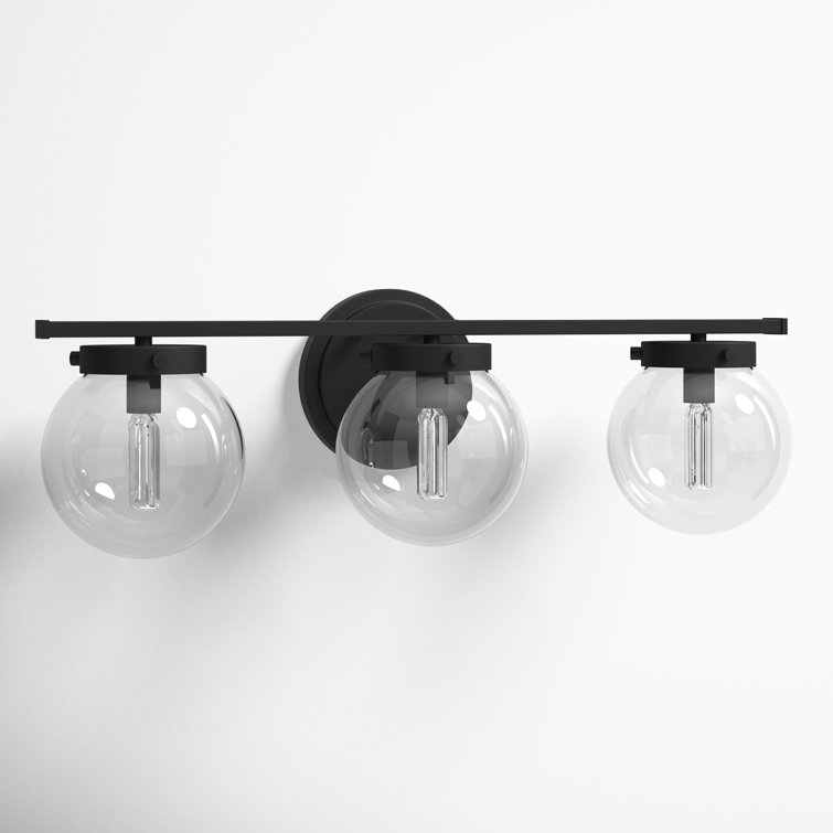 Matte Black Steel 3-Light Vanity with Clear Glass Shades