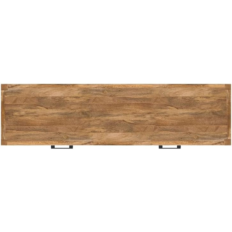 Coastal Charm 60'' Brown Mango Wood Console Table with Mirrored Fretwork