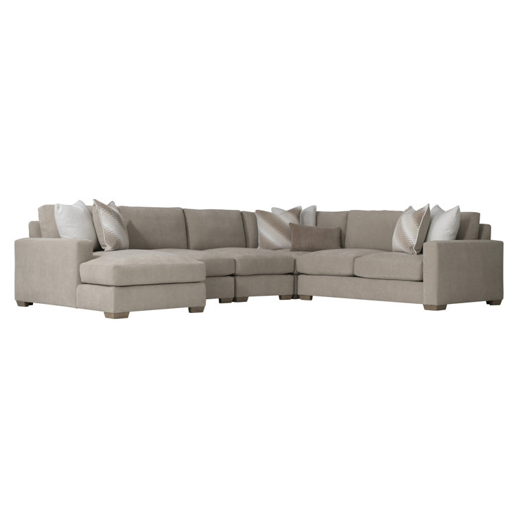 Beige Fabric Pillow Back Sectional Sofa with Track Arms