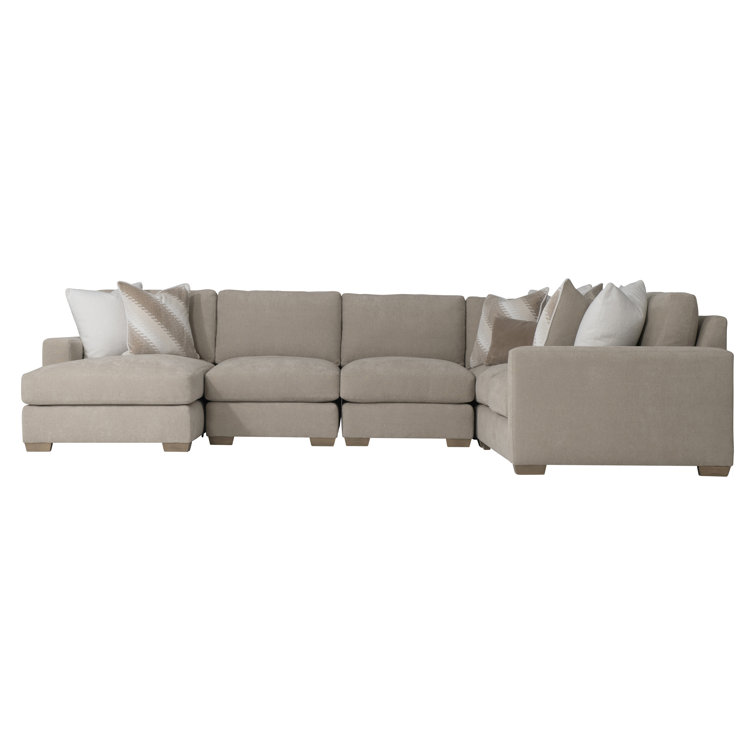Beige Fabric Pillow Back Sectional Sofa with Track Arms
