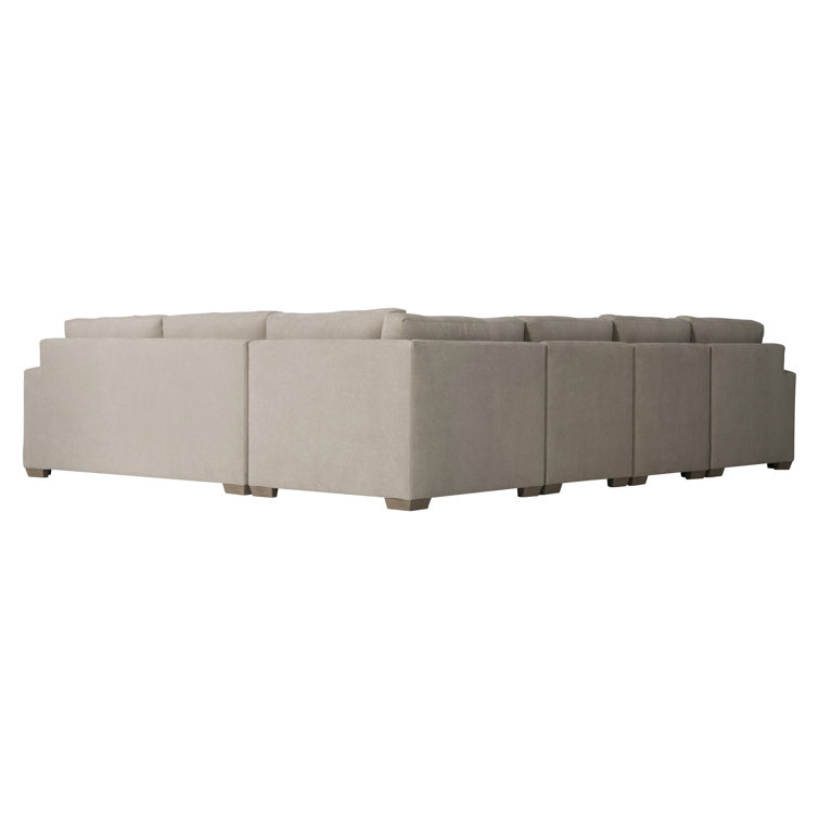 Beige Fabric Pillow Back Sectional Sofa with Track Arms