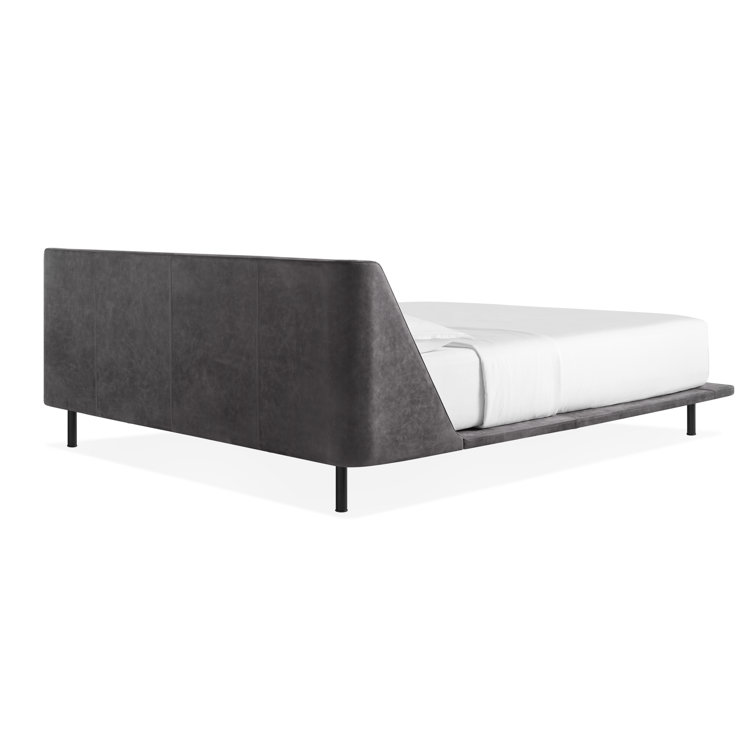 Slate Gray King Leather Upholstered Bed with Metal Frame