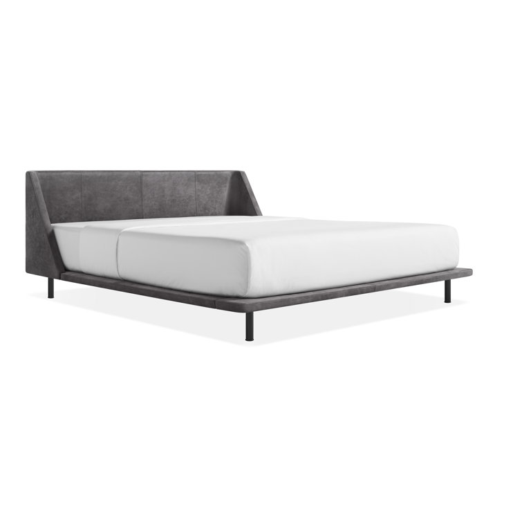 Slate Gray King Leather Upholstered Bed with Metal Frame