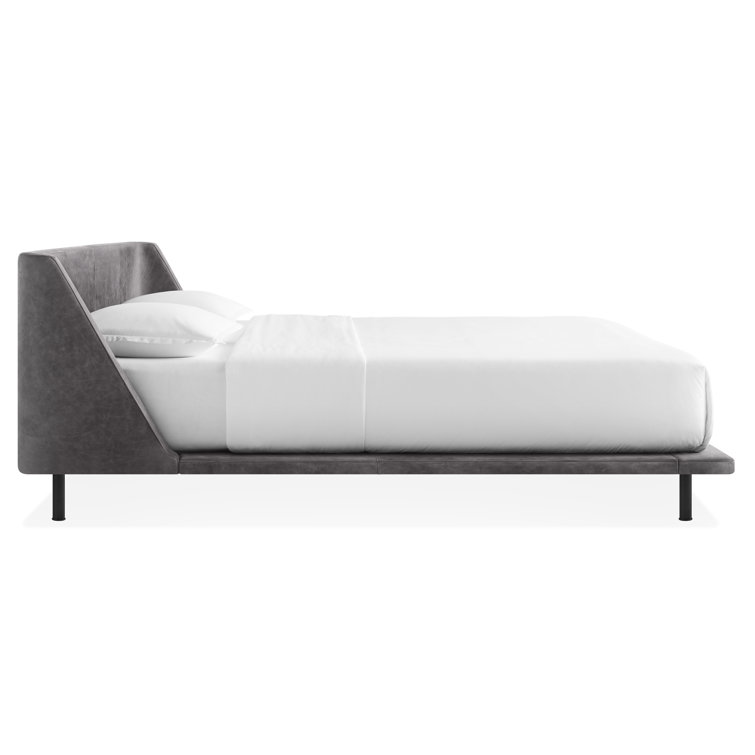 Slate Gray King Leather Upholstered Bed with Metal Frame