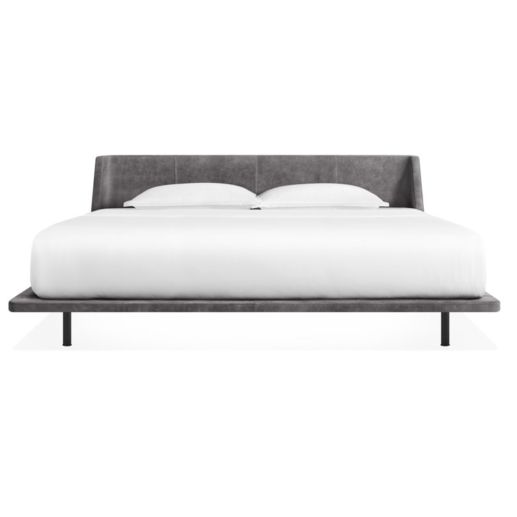Slate Gray King Leather Upholstered Bed with Metal Frame