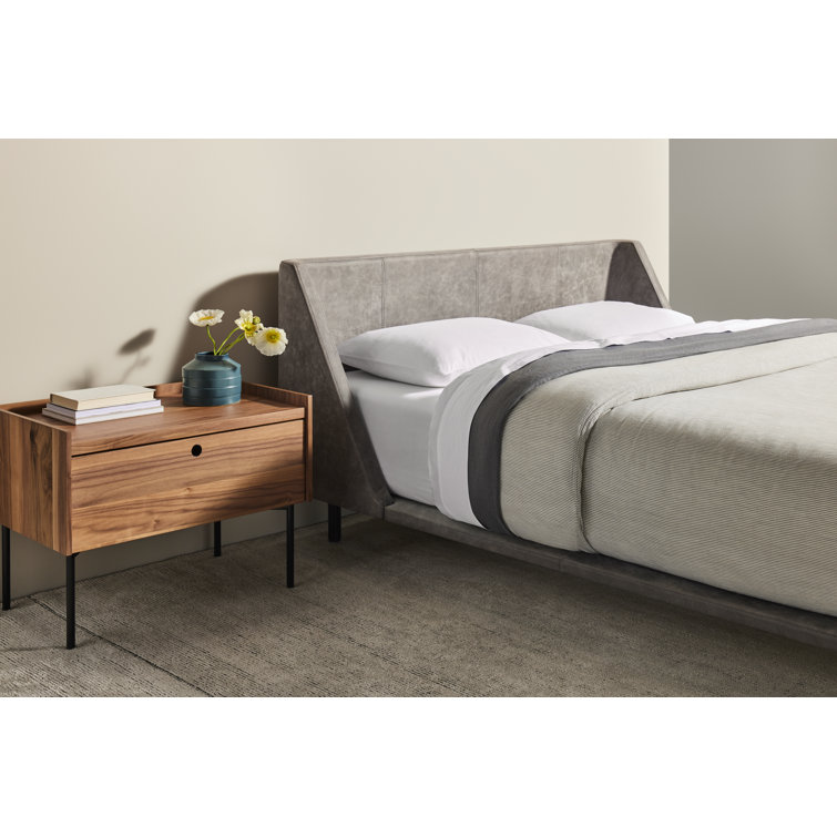 Slate Gray King Leather Upholstered Bed with Metal Frame