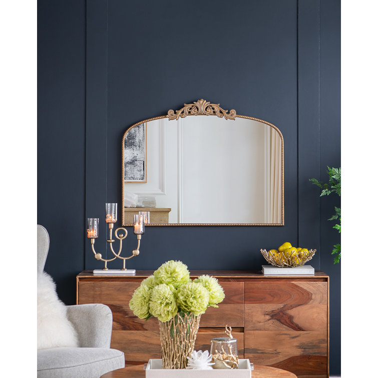 Gold Arch Crowned Top Wood Framed Wall Mirror