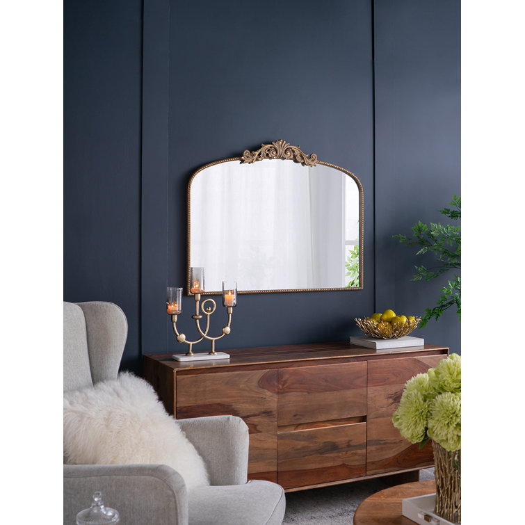 Gold Arch Crowned Top Wood Framed Wall Mirror