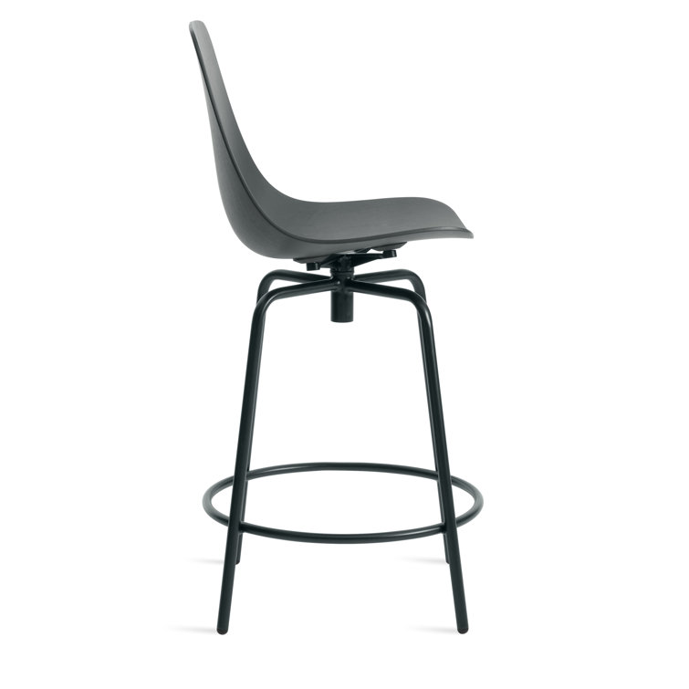 White Oak and Black Metal Swivel Counter Stool