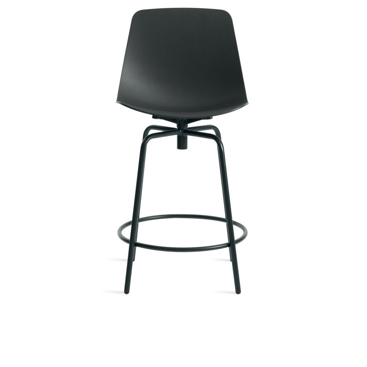 White Oak and Black Metal Swivel Counter Stool