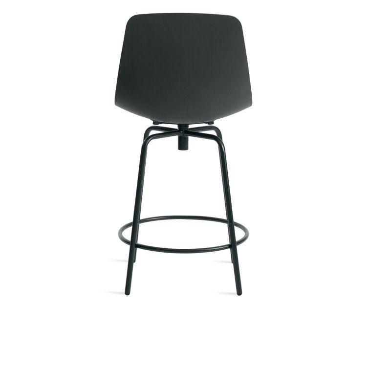 White Oak and Black Metal Swivel Counter Stool