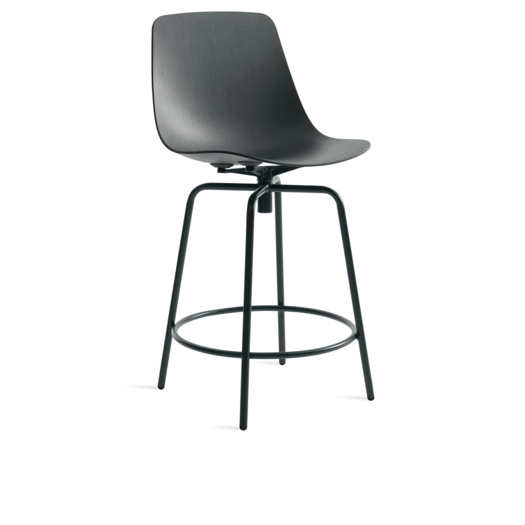 White Oak and Black Metal Swivel Counter Stool