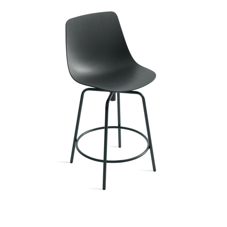 White Oak and Black Metal Swivel Counter Stool