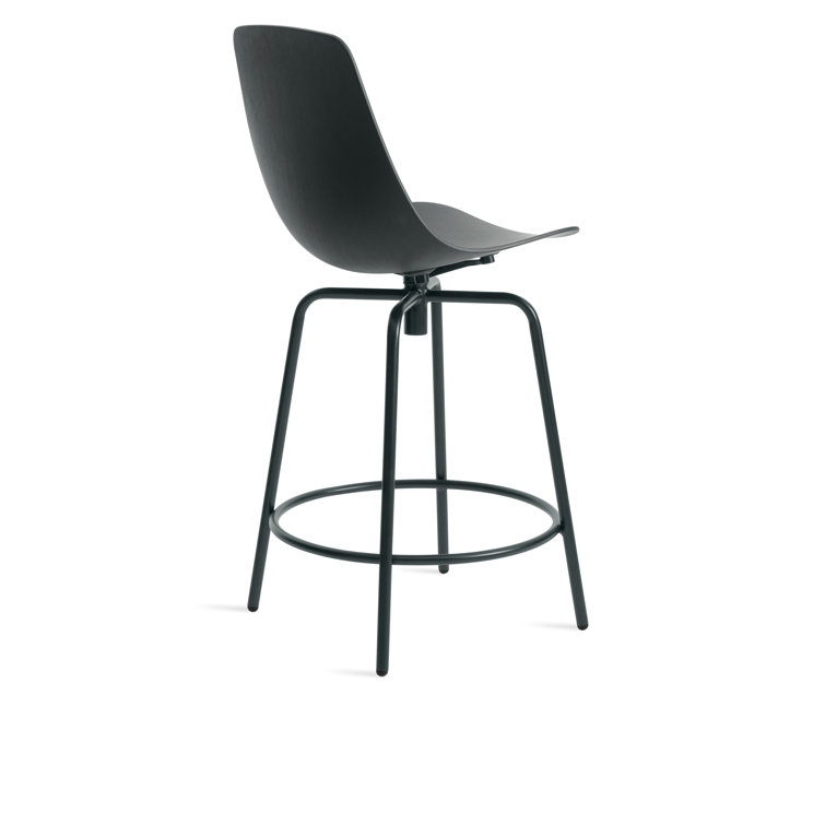 White Oak and Black Metal Swivel Counter Stool