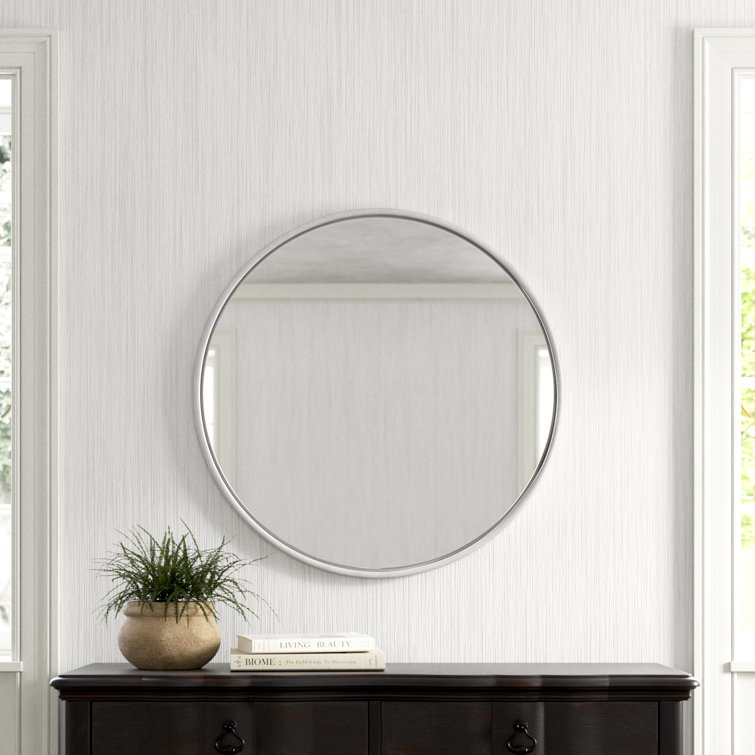Silver Round Metal Frame Wall Mirror 32"