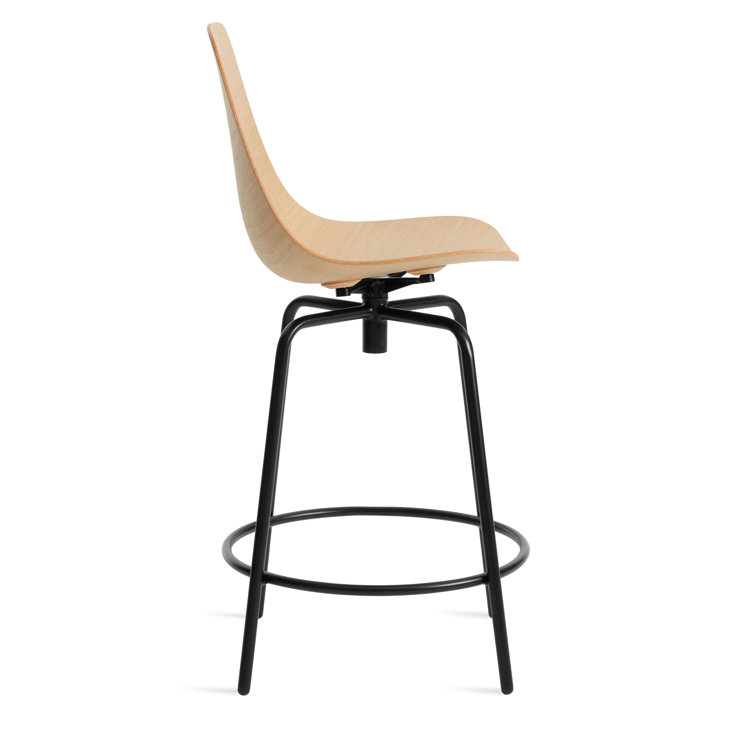 White Oak and Black Metal Swivel Counter Stool