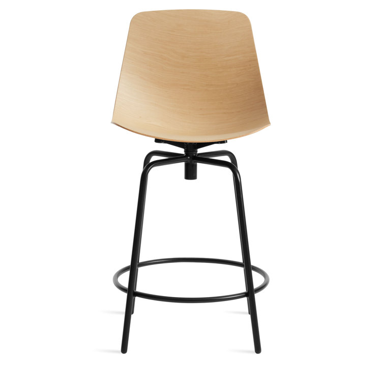 White Oak and Black Metal Swivel Counter Stool