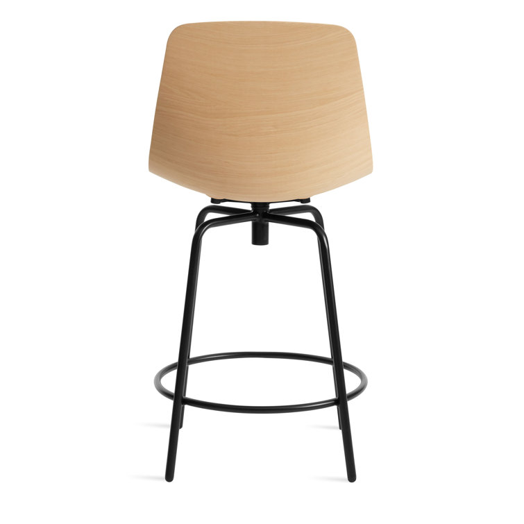 White Oak and Black Metal Swivel Counter Stool