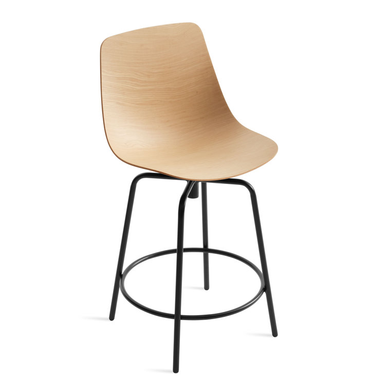 White Oak and Black Metal Swivel Counter Stool