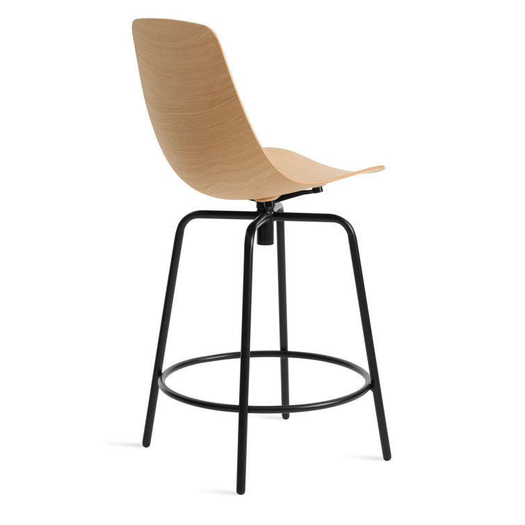 White Oak and Black Metal Swivel Counter Stool