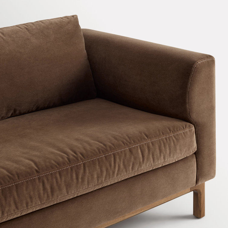 Coffee Velvet and Walnut 96" Round Arm Sofa