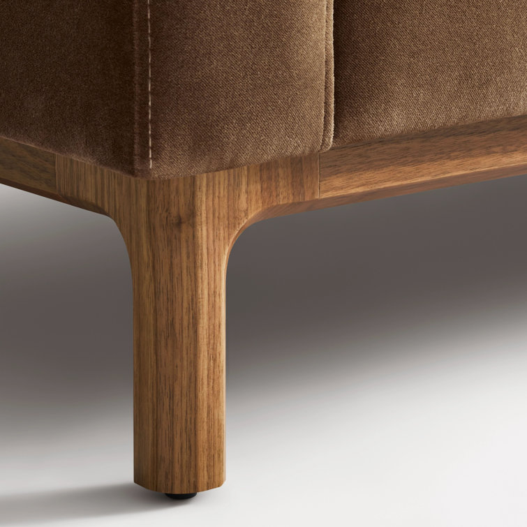 Coffee Velvet and Walnut 96" Round Arm Sofa