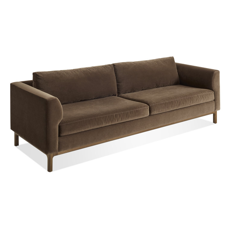 Coffee Velvet and Walnut 96" Round Arm Sofa