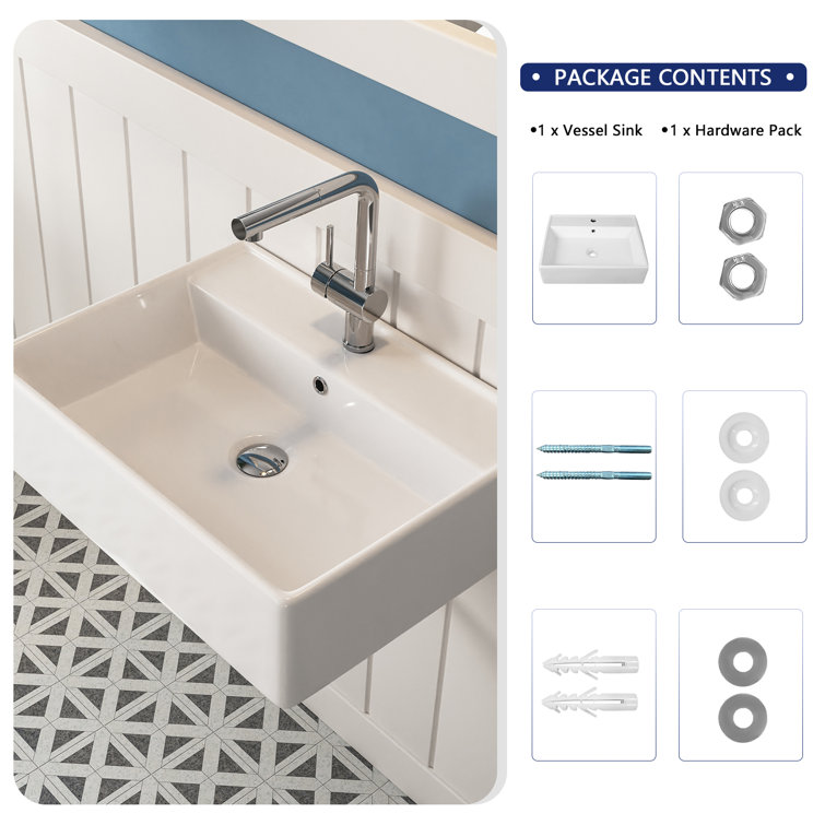 23'' White Ceramic Rectangular Wall-Mount Bathroom Sink