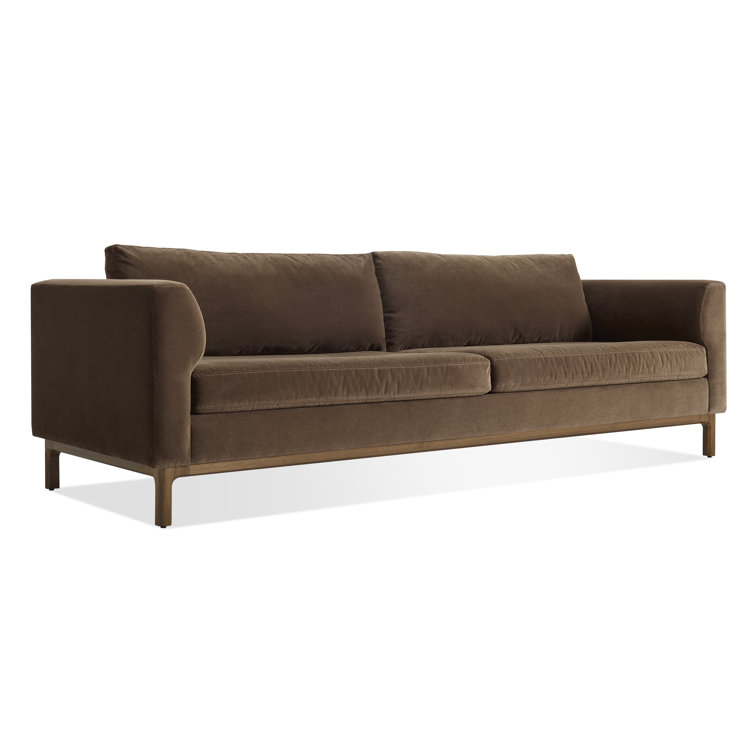Coffee Velvet and Walnut 96" Round Arm Sofa