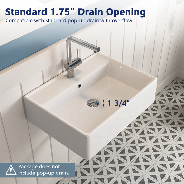 23'' White Ceramic Rectangular Wall-Mount Bathroom Sink