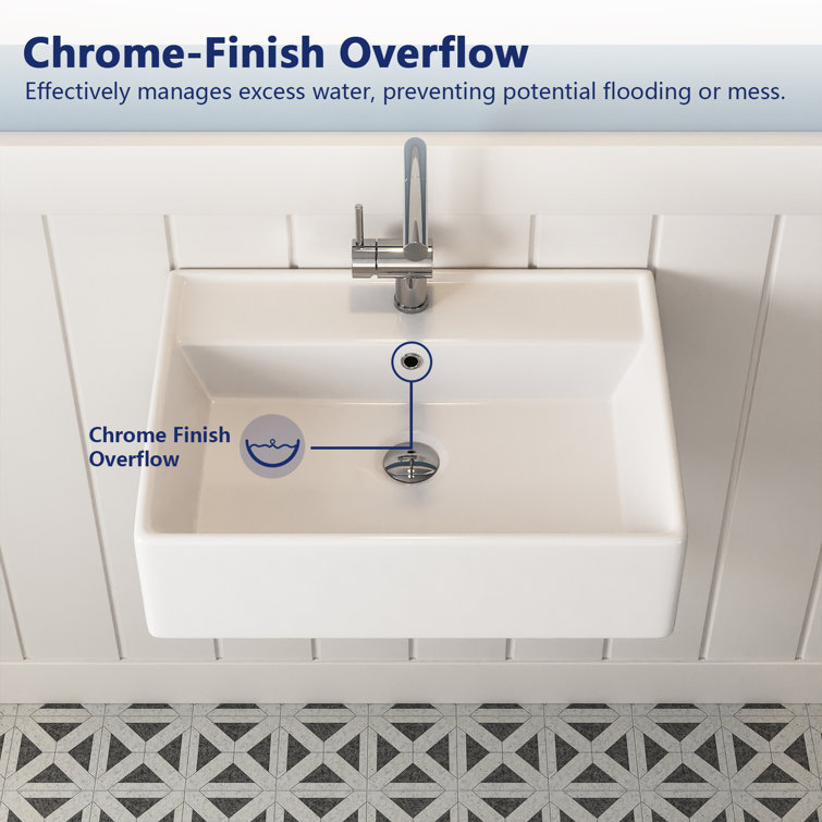 23'' White Ceramic Rectangular Wall-Mount Bathroom Sink