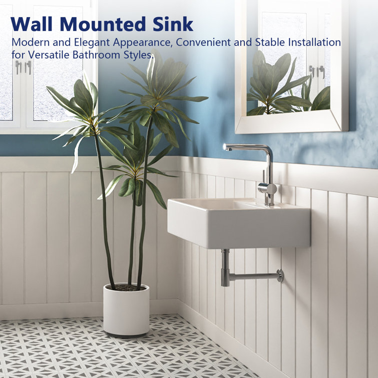 23'' White Ceramic Rectangular Wall-Mount Bathroom Sink
