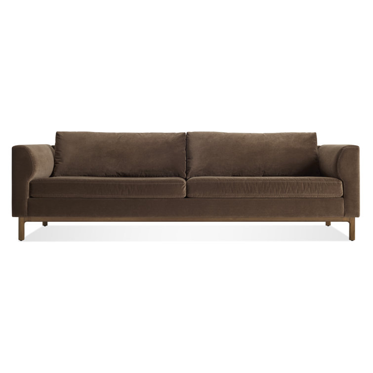 Coffee Velvet and Walnut 96" Round Arm Sofa