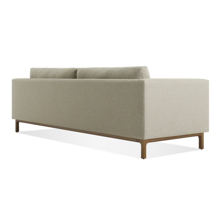 Sanford Oatmeal 96" Velvet Sofa with Walnut Legs