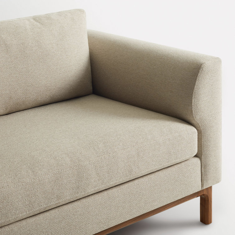 Sanford Oatmeal 96" Velvet Sofa with Walnut Legs