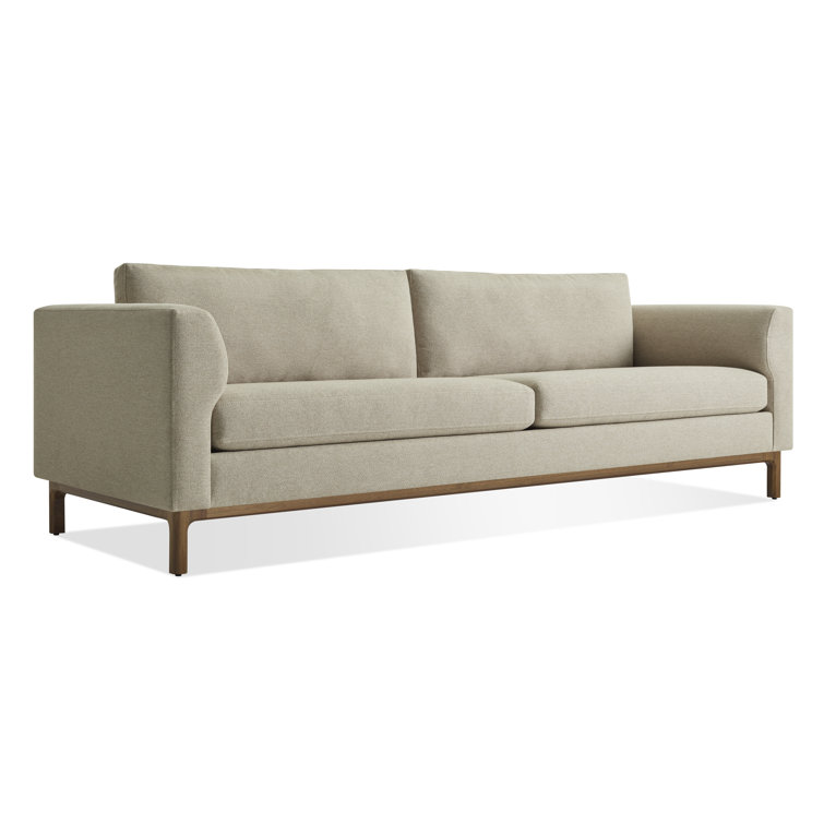 Sanford Oatmeal 96" Velvet Sofa with Walnut Legs
