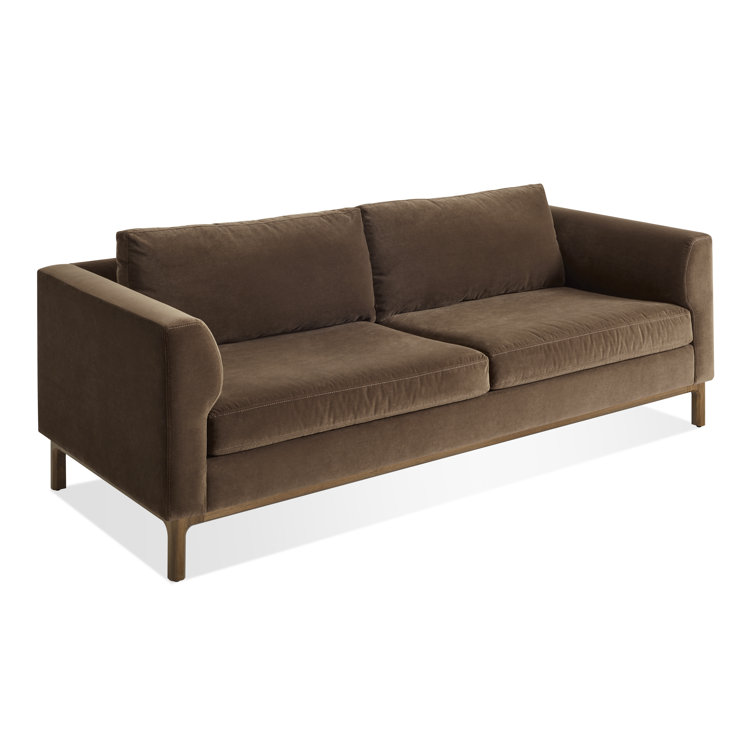 Coffee Velvet and Walnut 96" Round Arm Sofa