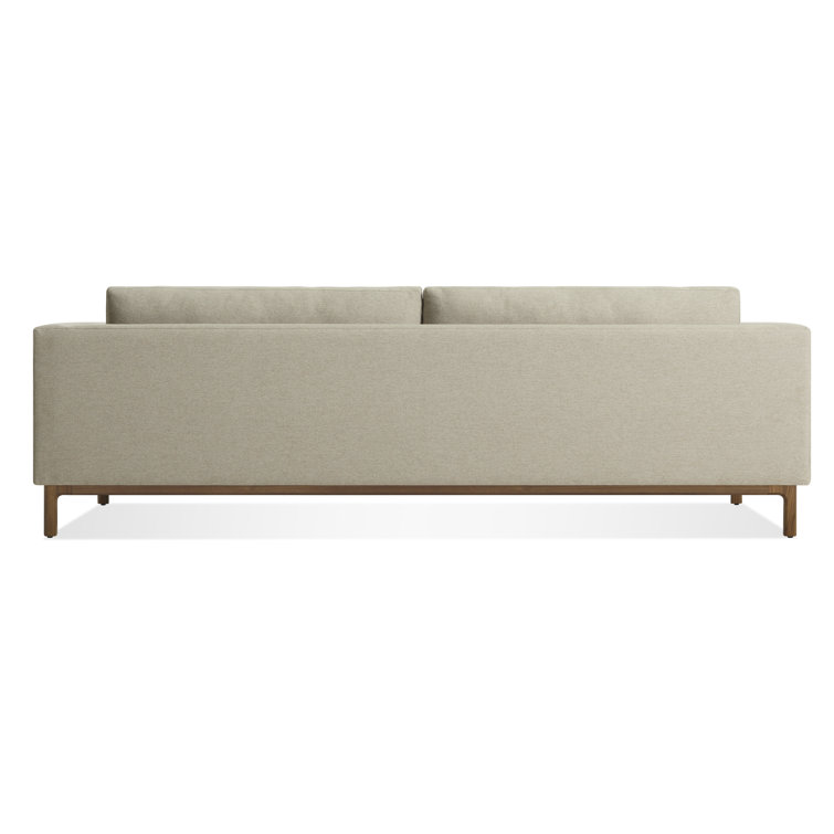 Sanford Oatmeal 96" Velvet Sofa with Walnut Legs