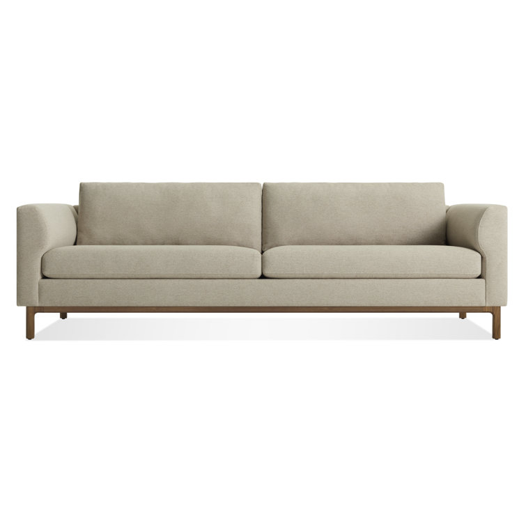 Sanford Oatmeal 96" Velvet Sofa with Walnut Legs