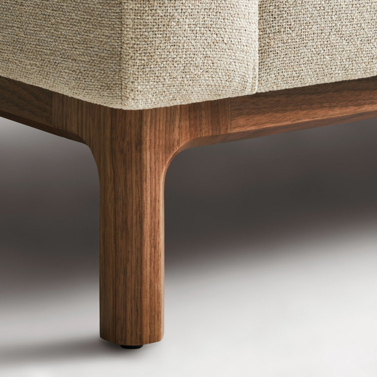 Sanford Oatmeal 96" Velvet Sofa with Walnut Legs