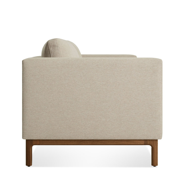 Sanford Oatmeal 96" Velvet Sofa with Walnut Legs