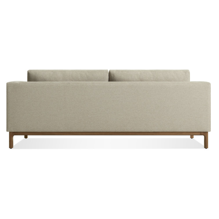Sanford Oatmeal 96" Velvet Sofa with Walnut Legs