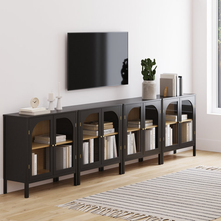 Mason 31'' Black and Oak Sideboard with Glass Doors