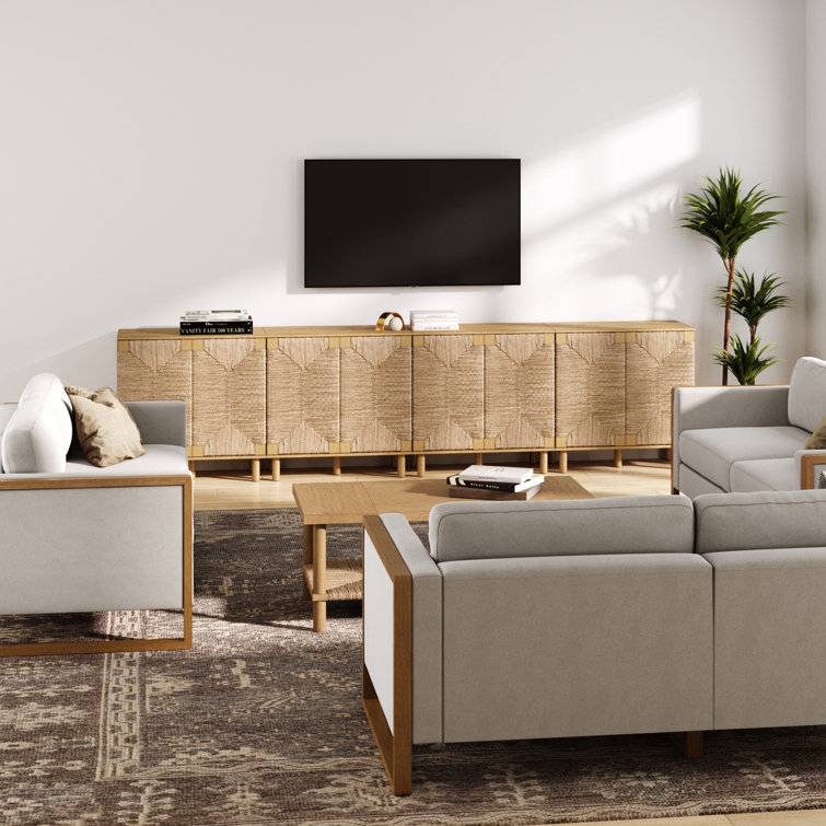 Beacon Light Brown Seagrass 4-Door Sideboard Cabinet