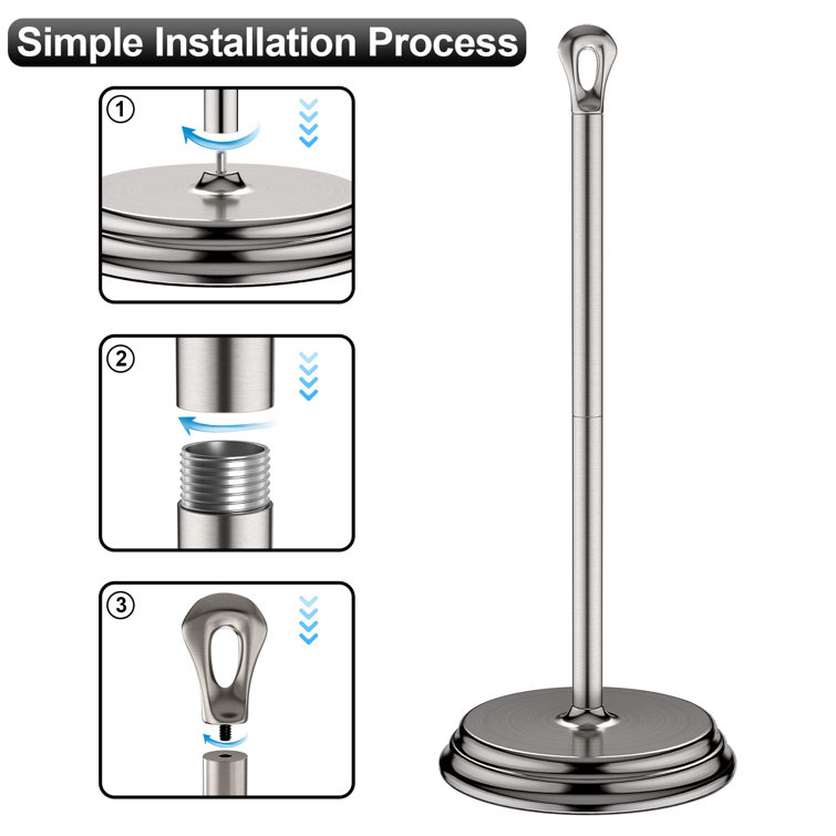 Brushed Nickel Freestanding Metal Toilet Paper Holder with Ring Handle