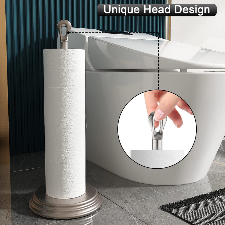 Brushed Nickel Freestanding Metal Toilet Paper Holder with Ring Handle
