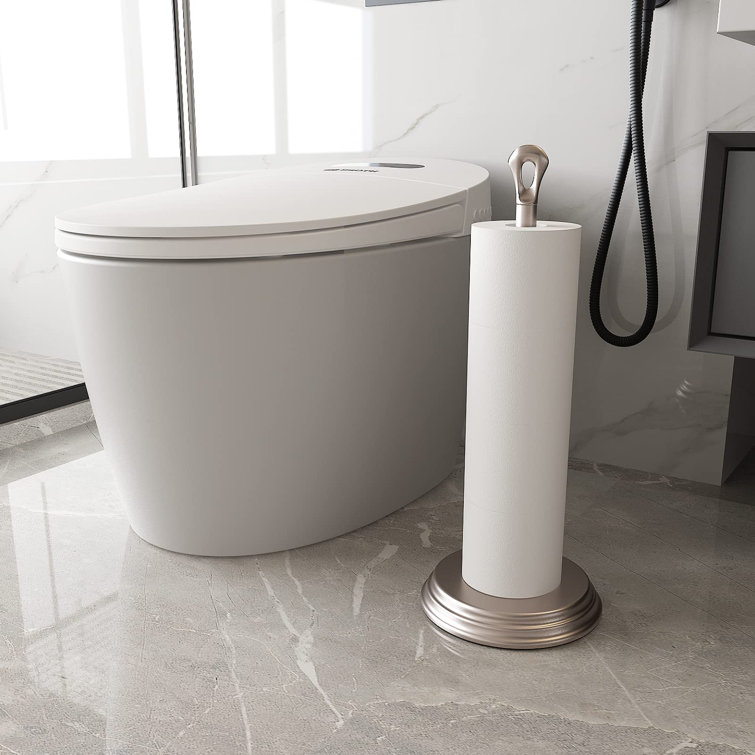 Brushed Nickel Freestanding Metal Toilet Paper Holder with Ring Handle