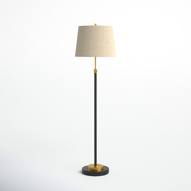 Adjustable Black and Gold Iron Floor Lamp with Linen Shade