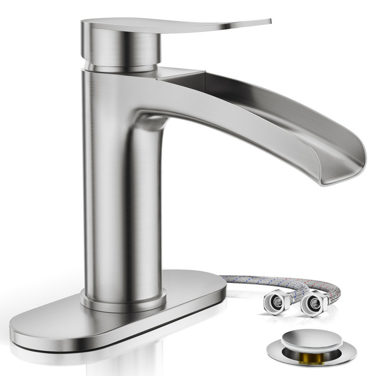Brushed Nickel Single Handle Bathroom Faucet with Metal Drain Assembly
